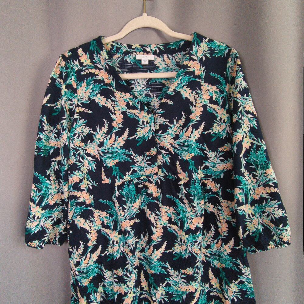 J Jill Dress Womens S Petite Blue Floral Cotton Exotic Gardens Pockets V Neck View 5